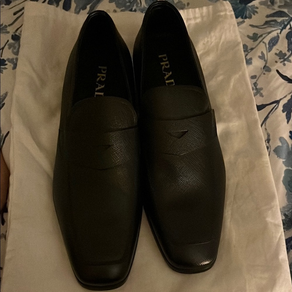 Prada Black Leather Slip-On Loafers